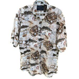North River Shirt Mens Fishing Print Button Up Shirt 2XL Perch Brown EUC